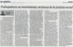 Nota de prensa sobre "El día internacional de la Justicia Social" (La Opinión)